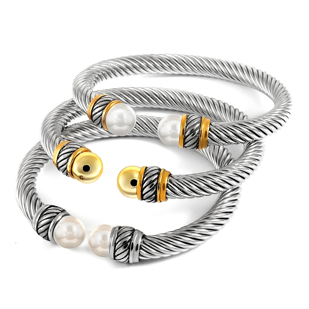 Vintage Stainless Steel Chain Link Braided Cuff Bangles