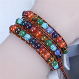 Chakra Bracelet Leather Wrap Beads Stone Jewelry
