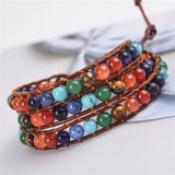 Chakra Bracelet Leather Wrap Beads Stone Jewelry