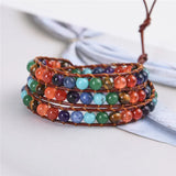 Chakra Bracelet Leather Wrap Beads Stone Jewelry