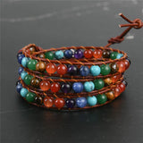 Chakra Bracelet Leather Wrap Beads Stone Jewelry