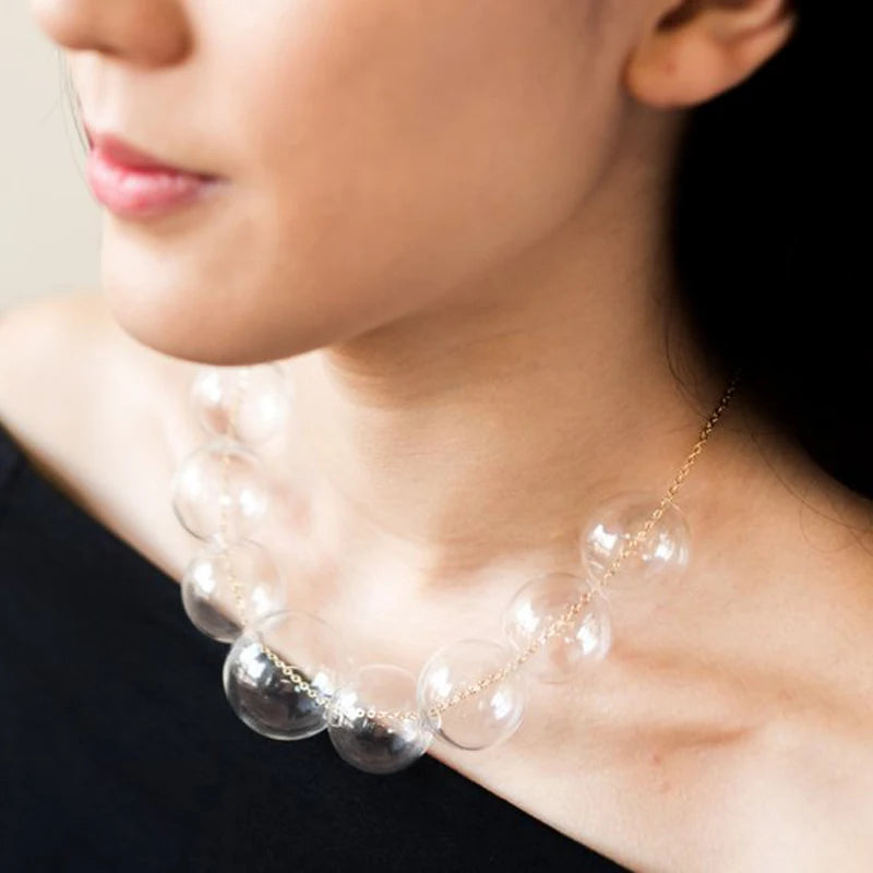 Glass Bubble Beads Necklace Summer Style Statement Pearl Ball