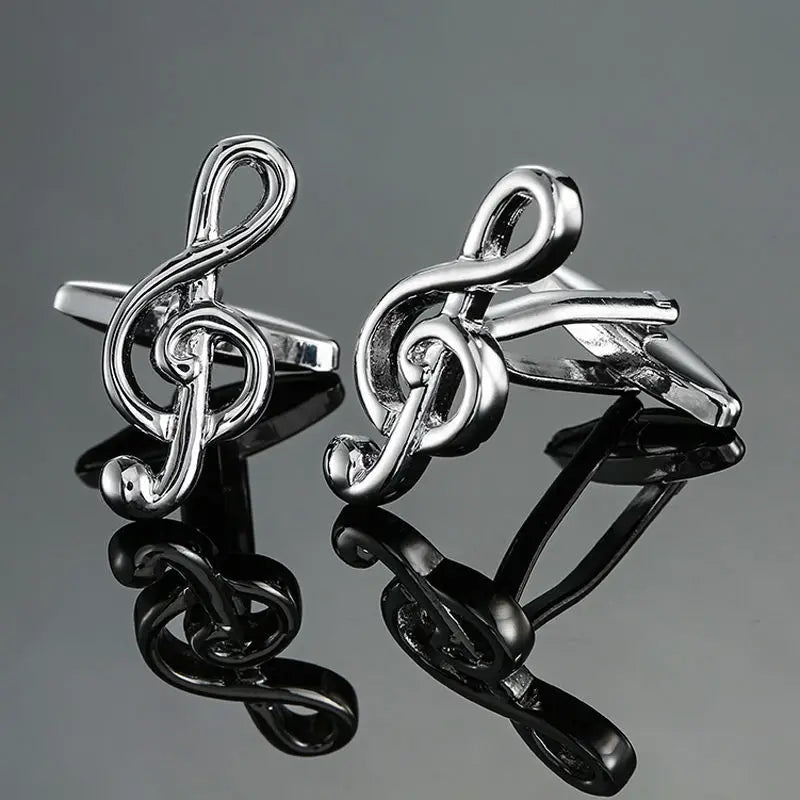 Brass Music Note Cuff Links & Shirt Studs Set