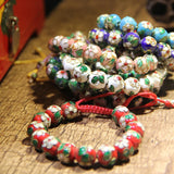 Colorful Cloisonne Filigree Enamel 12mm Beads Bracelet Telescopic Rope