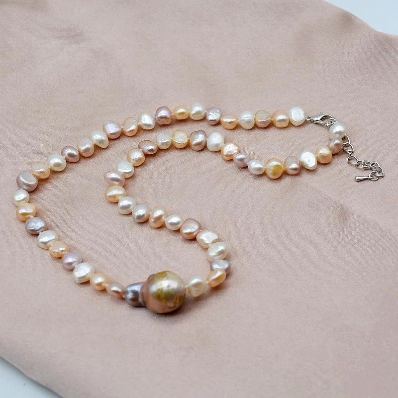 Colorful Baroque Pearl Necklace Short Chain Pendant