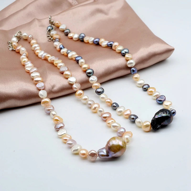 Colorful Baroque Pearl Necklace Short Chain Pendant