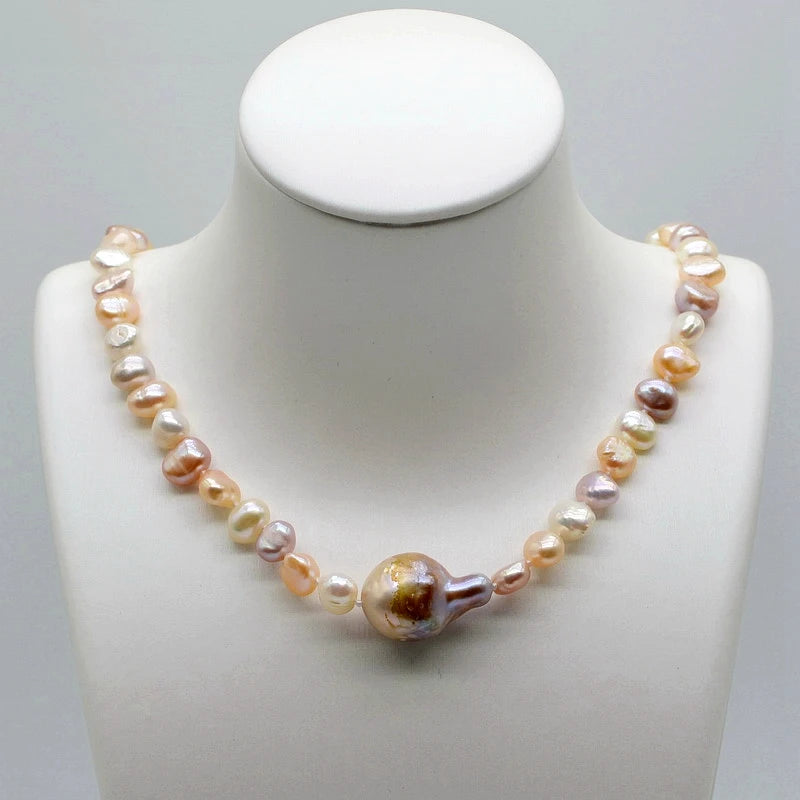Colorful Baroque Pearl Necklace Short Chain Pendant