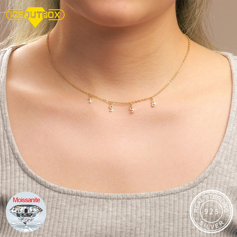 Unique Year Number Moissanite Necklace - 925 Sterling Silver