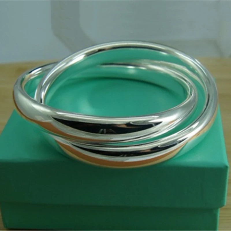 Creative 925 Silver Jewelry Big Bangles Double Ring Unisex Style