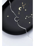 925 Silver Crescent Moon Charm Bracelet for Women