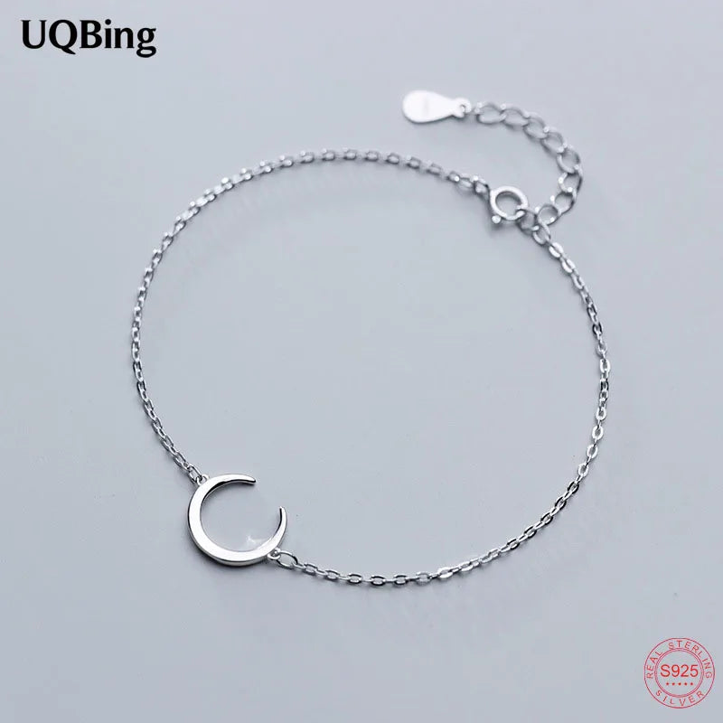 925 Silver Crescent Moon Charm Bracelet for Women