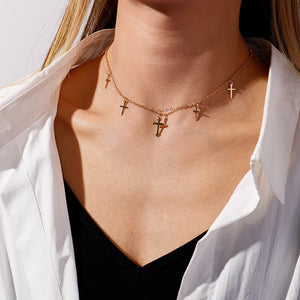 Silver Cross Tassel Chain Choker Necklace for Women