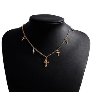 Silver Cross Tassel Chain Choker Necklace for Women