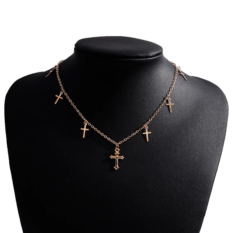Silver Cross Tassel Chain Choker Necklace for Women