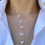 Custom Name Charm Necklace with Shell Letter Pendant