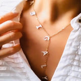 Custom Name Charm Necklace with Shell Letter Pendant
