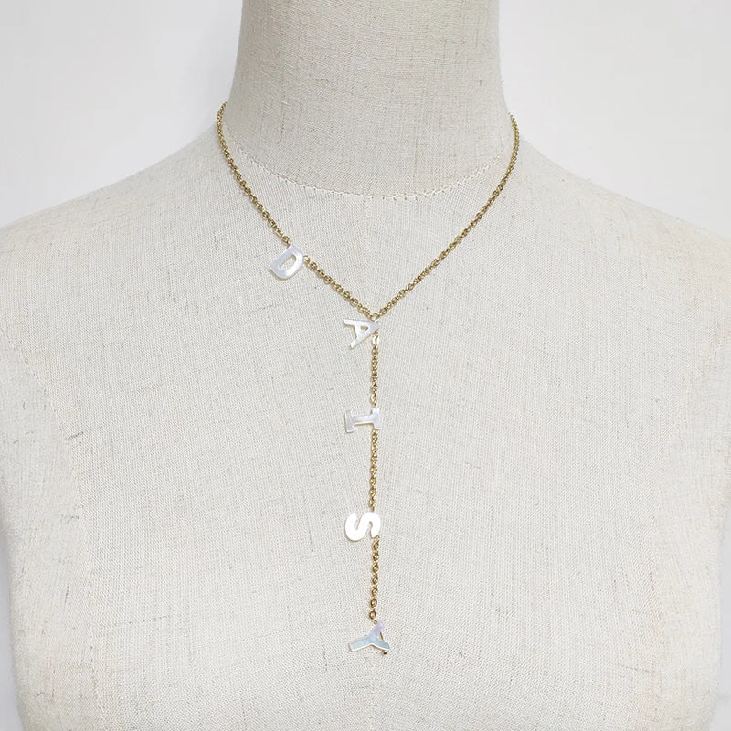 Custom Name Charm Necklace with Shell Letter Pendant