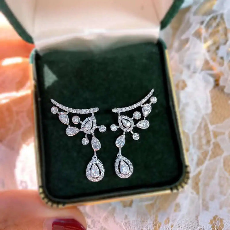 925 Silver Pear Diamond CZ Dangle Earrings for Women