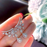 925 Silver Pear Diamond CZ Dangle Earrings for Women