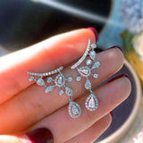 925 Silver Pear Diamond CZ Dangle Earrings for Women