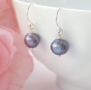 12mm Freshwater Pearl Dangle Earrings S925 Silver Bridal Party Gift