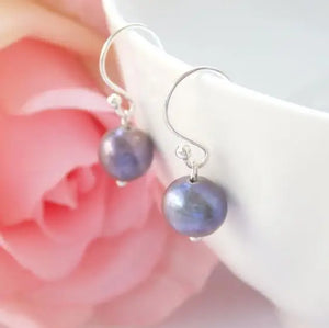 12mm Freshwater Pearl Dangle Earrings S925 Silver Bridal Party Gift