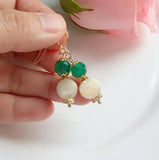 Real Pearl Green Emerald Earrings Agate Beads Fine Jewelry