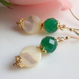 Real Pearl Green Emerald Earrings Agate Beads Fine Jewelry