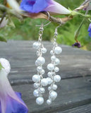 Elegant Freshwater Pearl Long Earrings 3-8mm Silver Dangle Earring