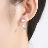 925 Silver Rose Flower Pearl Stud Earrings Women Silver Jewelry