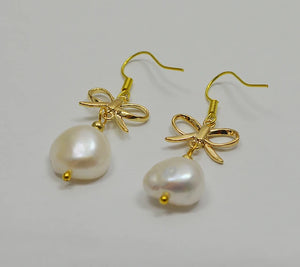 Baroque Pearl Butterfly Earrings S925 Sterling Silver Dangle Fine Jewelry