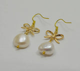 Baroque Pearl Butterfly Earrings S925 Sterling Silver Dangle Fine Jewelry