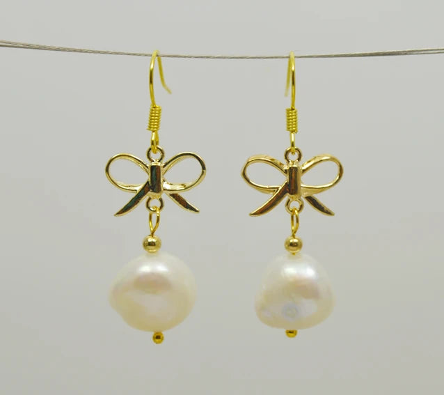 Baroque Pearl Butterfly Earrings S925 Sterling Silver Dangle Fine Jewelry