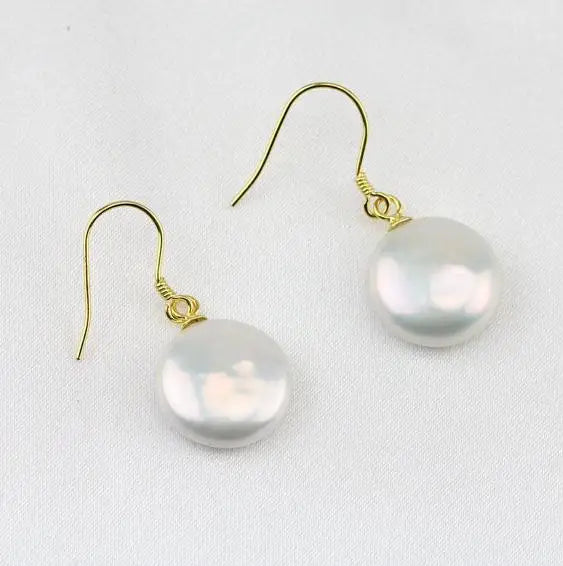 AA Coin Pearl Earrings 13-14mm Freshwater Pearls Sterling Silver Bridesmaid