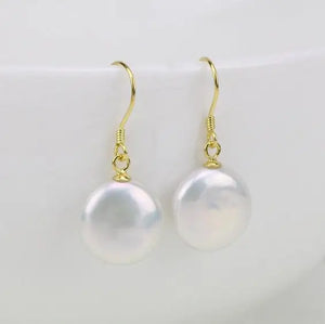 AA Coin Pearl Earrings 13-14mm Freshwater Pearls Sterling Silver Bridesmaid