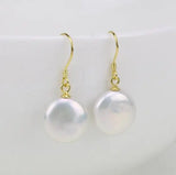 AA Coin Pearl Earrings 13-14mm Freshwater Pearls Sterling Silver Bridesmaid