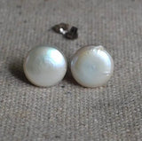 AA Coin Pearl Earrings 14mm Freshwater Pearls Silver Stud Earring
