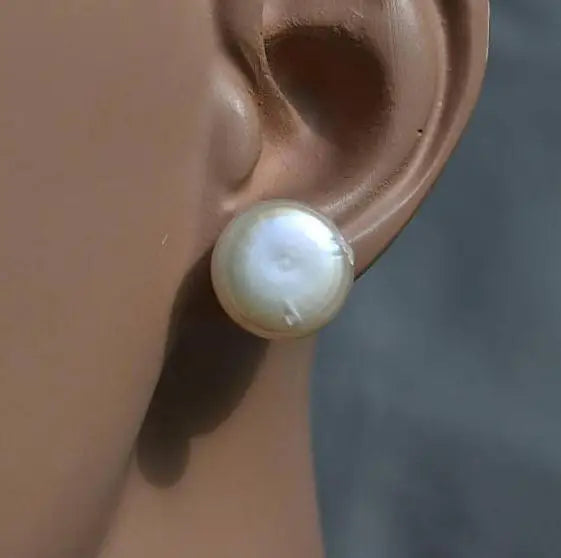 AA Coin Pearl Earrings 14mm Freshwater Pearls Silver Stud Earring
