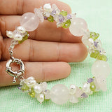 Multi Gemstone Pearl Bracelet Rose Quartz Amethyst Freshwater Pearl