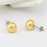 Golden Pearl Earrings Bridesmaid Gift S925 Sterling Silver Stud Earring