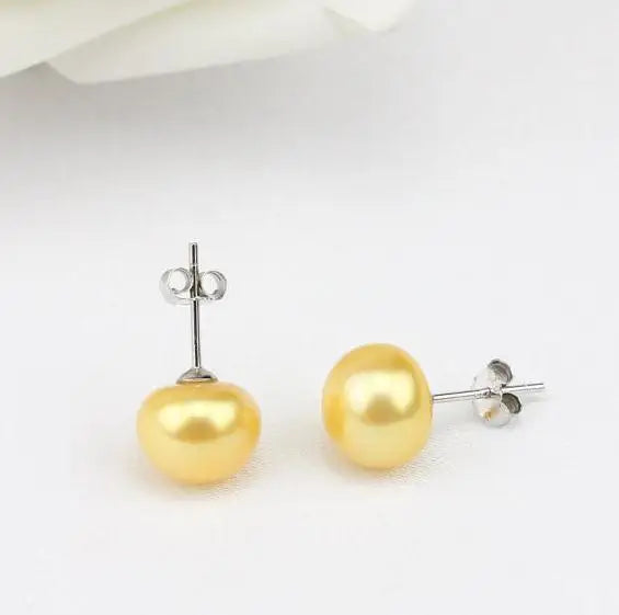 Golden Pearl Earrings Bridesmaid Gift S925 Sterling Silver Stud Earring