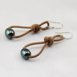 AA Leather Pear Earrings Freshwater Pearls S925 Sterling Silver Dangle