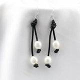 AA Leather Pear Earrings with Pearls S925 Sterling Silver Dangle Fine Jewelry