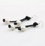 AA Leather Pear Earrings with Pearls S925 Sterling Silver Dangle Fine Jewelry