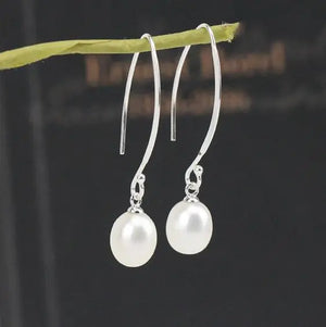 Long Dangling Pearl Earrings Sterling Silver Hook Bridesmaids Gift