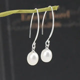 Long Dangling Pearl Earrings Sterling Silver Hook Bridesmaids Gift