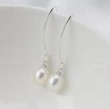 Long Dangling Pearl Earrings Sterling Silver Hook Bridesmaids Gift