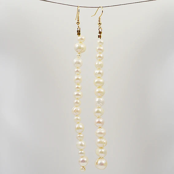 AA Long Pearl Earrings Freshwater Pearls Silver Dangle