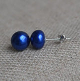 AA Navy Pearl Earrings 8mm Freshwater Pearl Studs