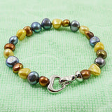 Multicolor Baroque Pearl Bracelet Heart Clasp Fine Jewelry Lady Gift